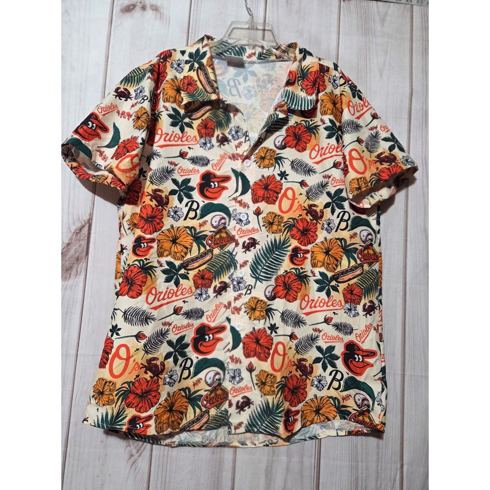 Baltimore Orioles MLB Hawaiian Shirt Mens XL Tropical Floral Button Down Orange